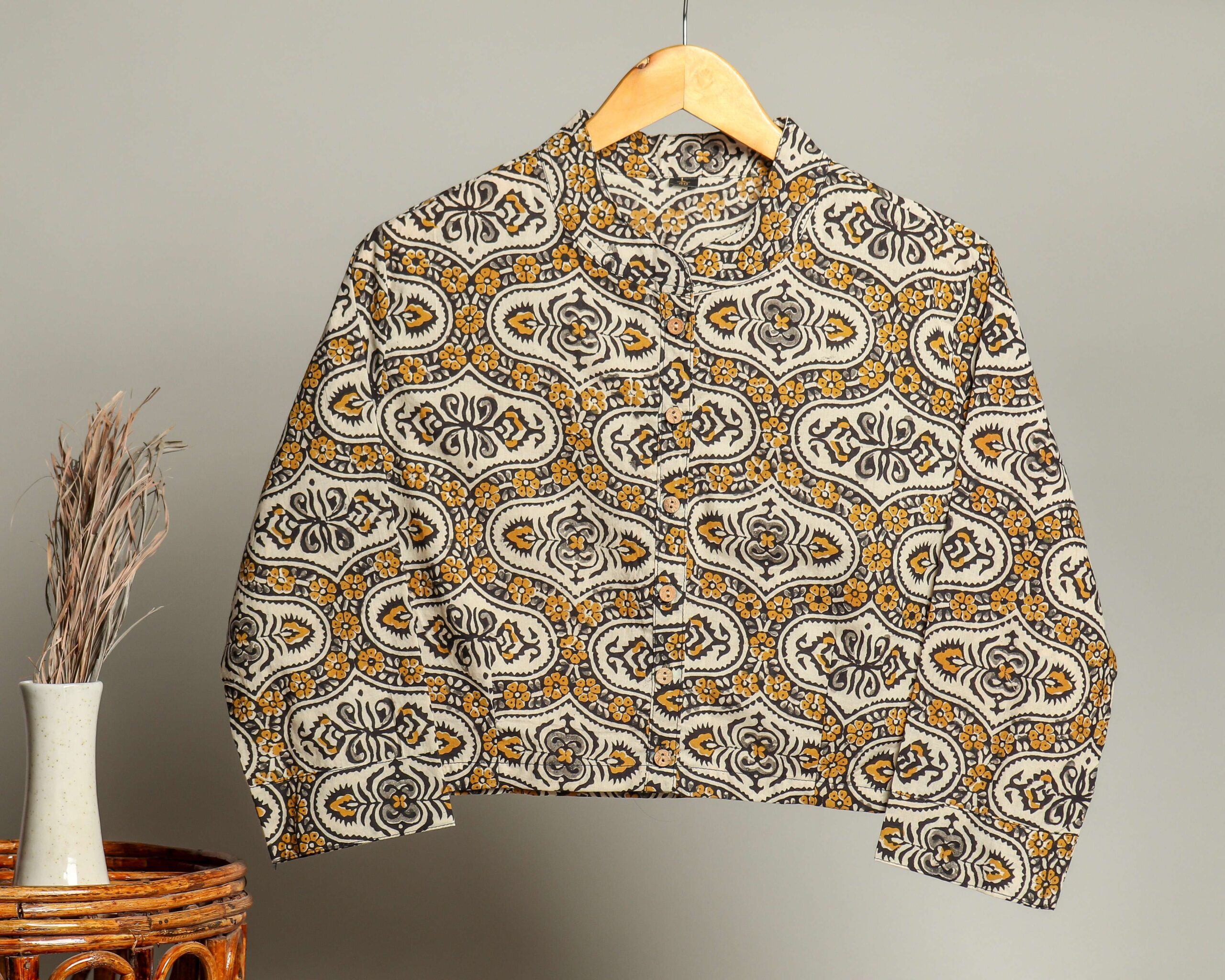 Handmade Block Print Cotton for Women ? Ethnic Floral Printed Top with Long Sleeves