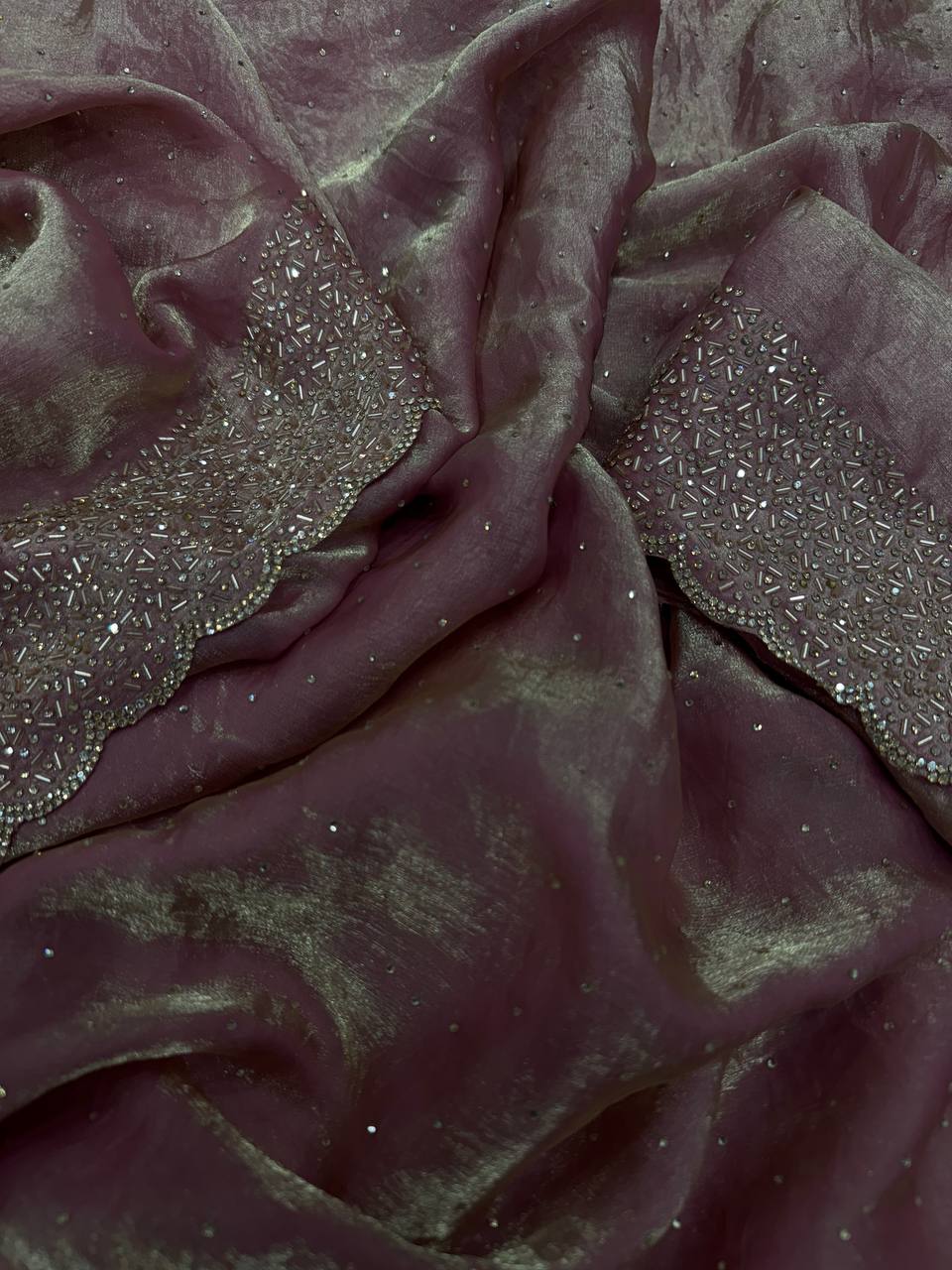 Women's Luxurious Shimmering Grey Organza Saree with Intricately Embroidered Black Blouse - Perfect for Festive & Evening Wear - Image 2